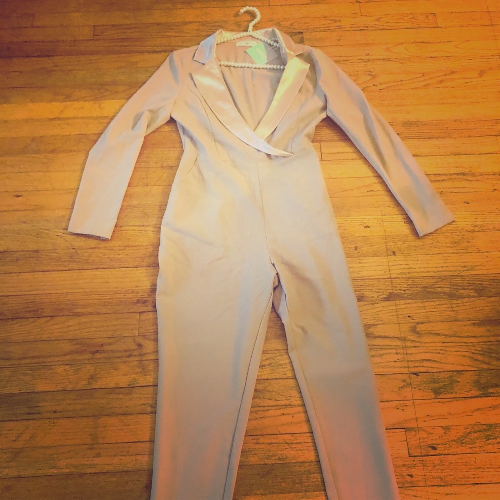 Misguided Tan Tuxedo Jumpsuit